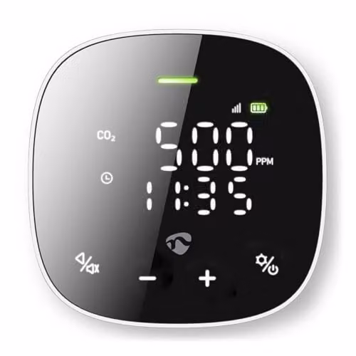 SmartLife - Monitor di qualità dell'aria, Wi-Fi, con display, anidride carbonica (CO2), umidità/temperatura, Android/IOS – nero/bianco