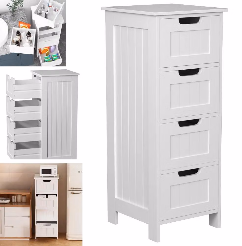 Mobili da bagno - Comodino a 4 cassetti - MDF - Altezza 82,4 cm - 30x30 cm - Da appoggio - Verniciato a polvere - Bianco