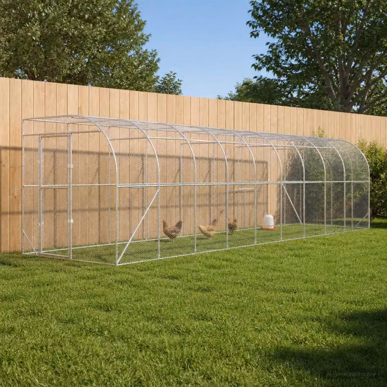 vidaXL Gabbia per Polli Contro il Muro Argento 600 x 150 x 215 cm
