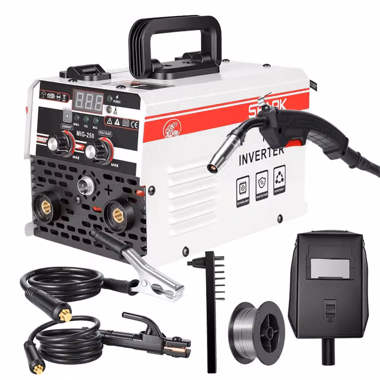 MIG 250 - Saldatrice inverter portatile 3-in-1 - Display digitale LED - 220 V - Multifunzionale - 6,05 kg - Bianco