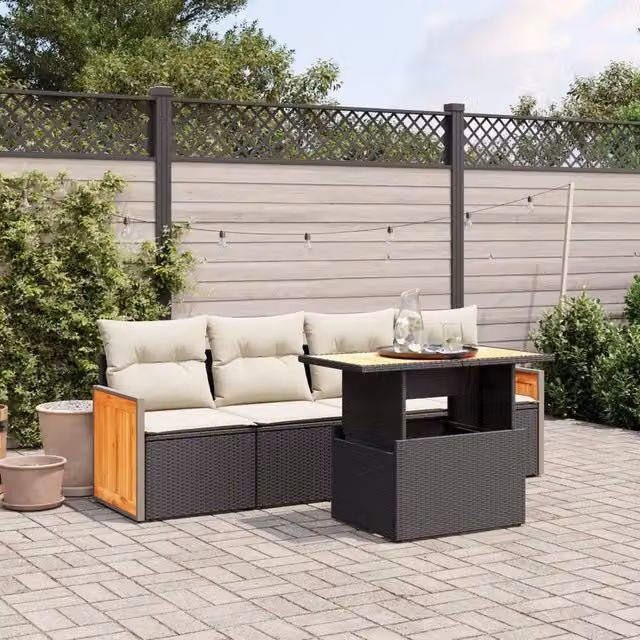 Set Divani da Giardino 5 pz con Cuscini in Polyrattan Nero 3273835