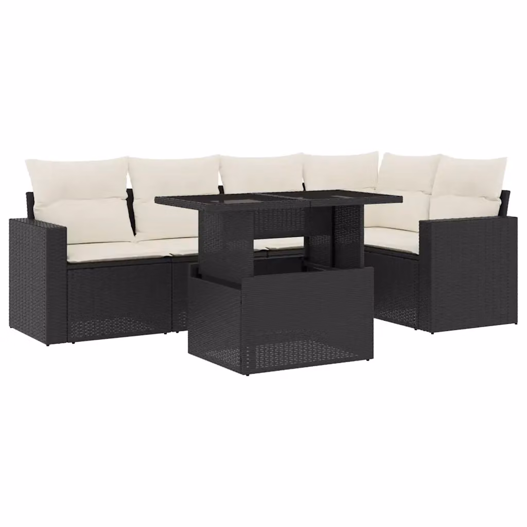 Set Divano da Giardino vidaXL 6 pz a L con Cuscini Nero e Tavolino in Vetro – 2