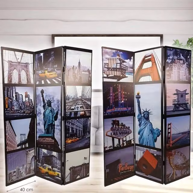 Paravento Divisorio con 3 Pannelli Trade Shop con Stampa Fronte Retro New York Multicolore L: 120 cm, H: 180 cm – 1