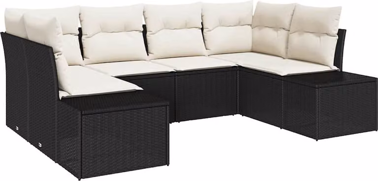 Set Divano da Giardino con cuscino 6 pcs Nero polyrattan