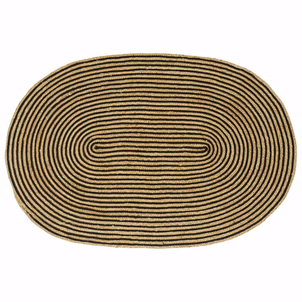 Tappeto ovale in juta vidaXL moderno a righe, colori nero, beige e marrone, L 122 cm x P 183 cm