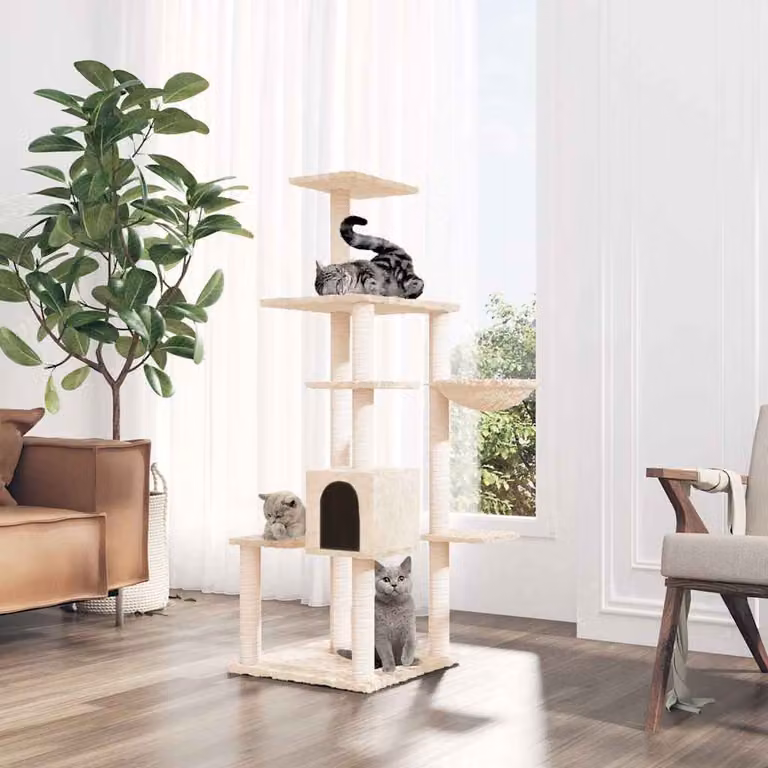 vidaXL Albero per Gatti con Tiragraffi in Sisal Beige Altezza: 142 cm