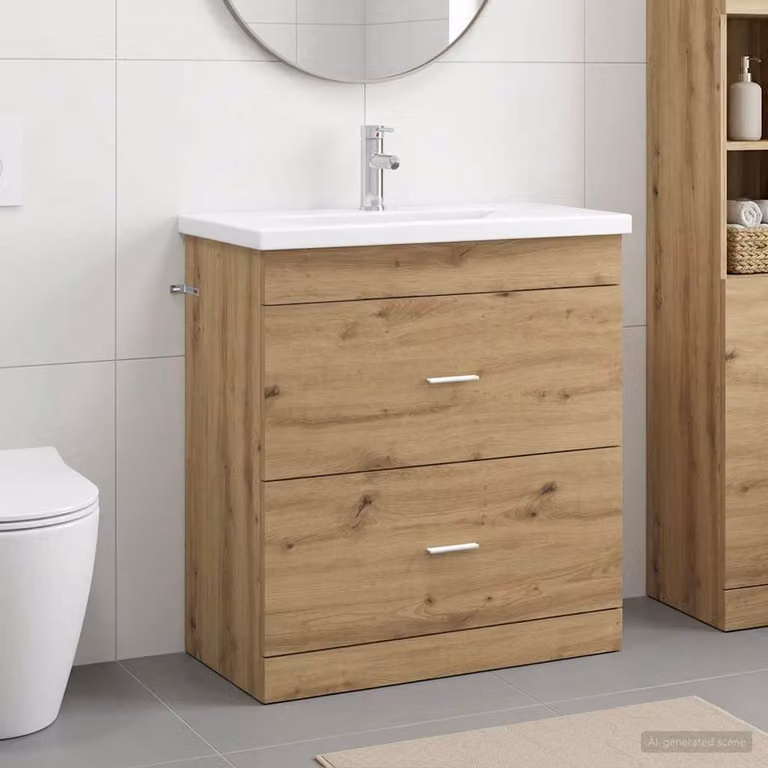 Set di mobili per il bagno vidaXL in legno Rovere Artigianale, colore marrone opaco, L 81 cm x P 40 cm x H 84,5 cm