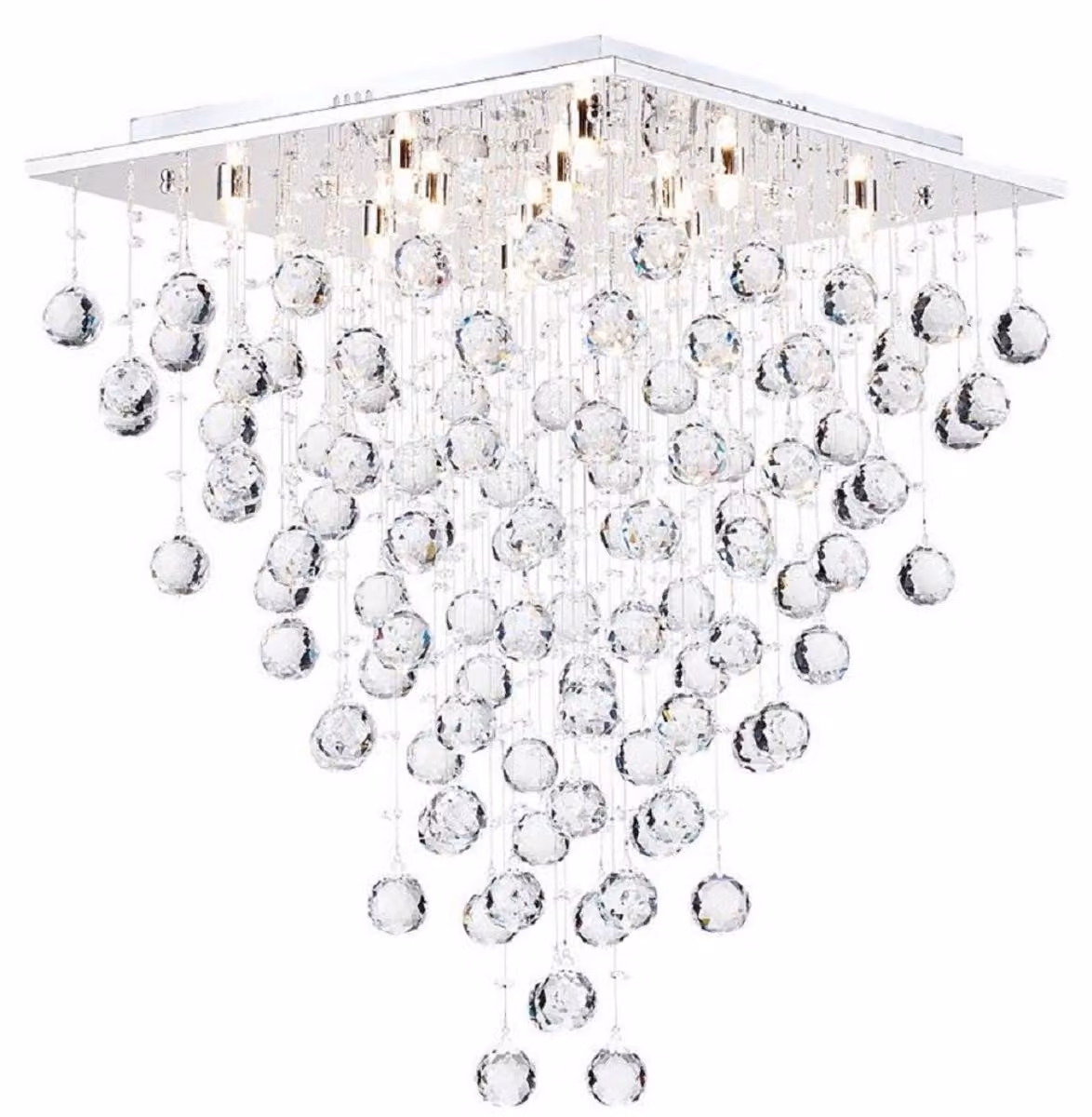 Casa Padrino plafoniera di design argento 50 x 50 x H. 65 cm - Plafoniera moderna cromata con catene di cristallo