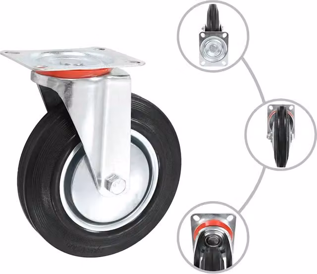 Set di 16 ruote girevoli vidaXL in gomma e zinco galvanizzato, colore nero
