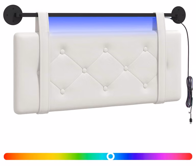 Testiera sospesa Con luce LED Bianco Pelle finta
