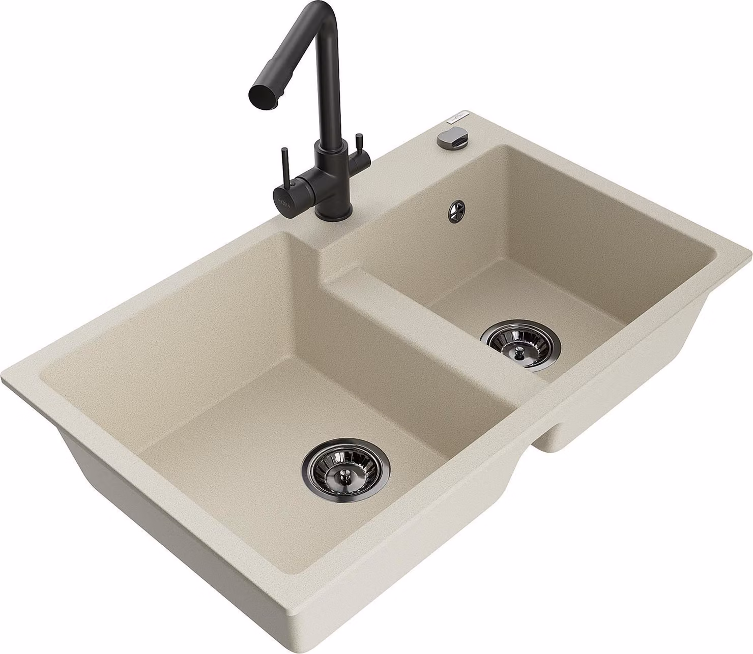 Mexen Tomas lavello da cucina in granito a 2 vasche con rubinetto Duero, beige - 6516-69-671600-70