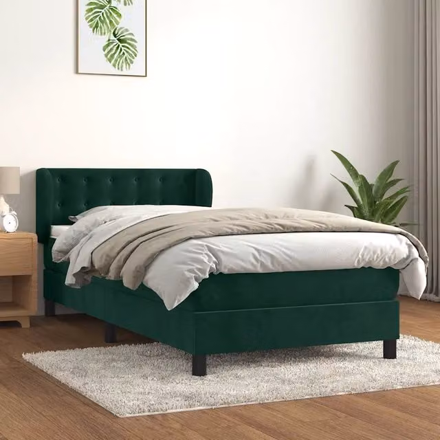 Letto Ibrido con Giroletto a Molle e Materasso vidaXL in Velluto Verde Scuro e Bianco L/P/H: 203 x 80 x 83 cm