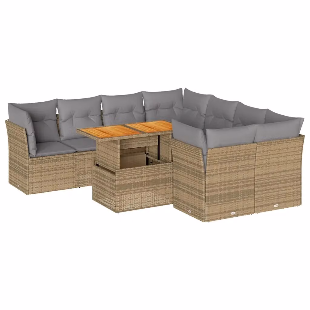 Set Divano da Giardino a Forma di U vidaXL in Polyrattan con Cuscini Beige e Tavolino da Esterno – 2