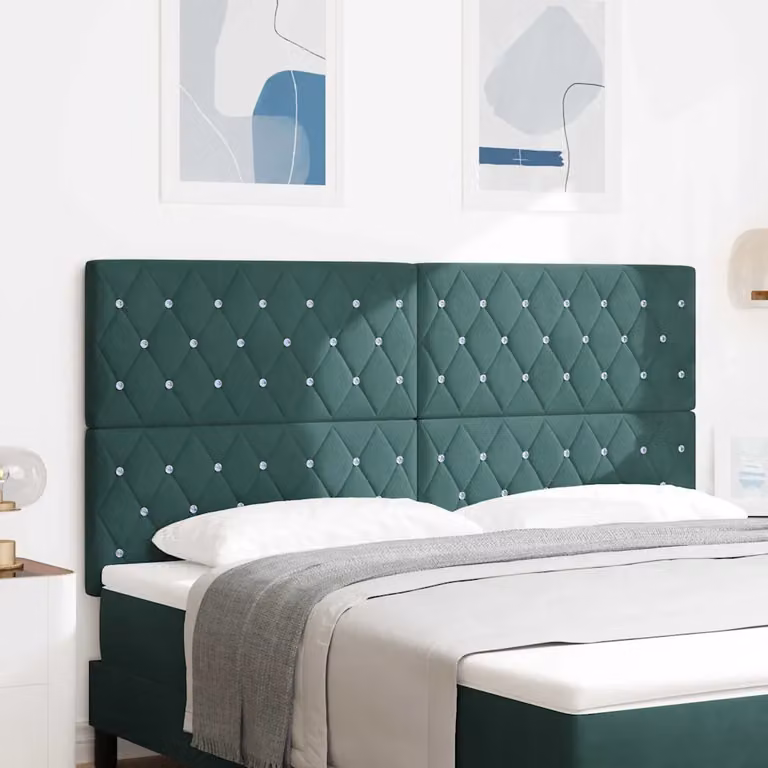 Testiera per letto vidaXL in velluto verde con struttura in legno e design geometrico, Larghezza: 180 cm, Altezza: 128 cm, Profondità: 7 cm