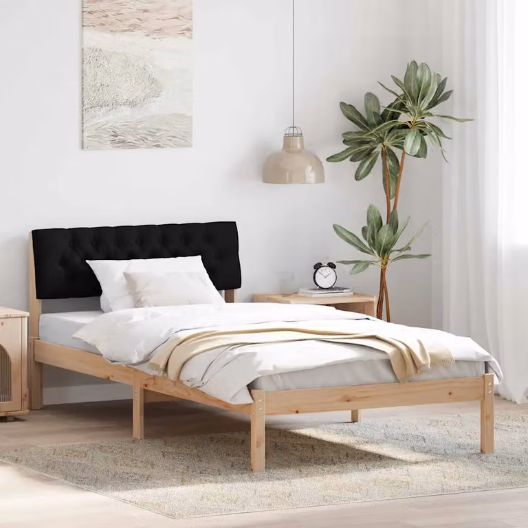 Struttura del letto con testiera vidaXL in legno di pino, marrone e nero, 100 x 200 cm