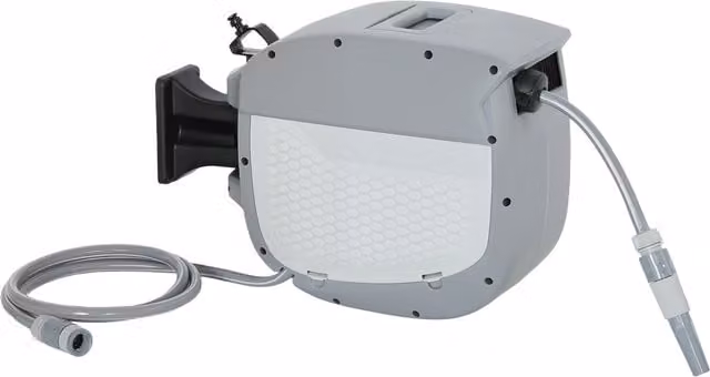 Outsunny Avvolgitubo Retrattile Grigio con Ugello a 2 Modalità, Blocco Automatico e Ritrazione Controllata, Lunghezza: 21,9 m