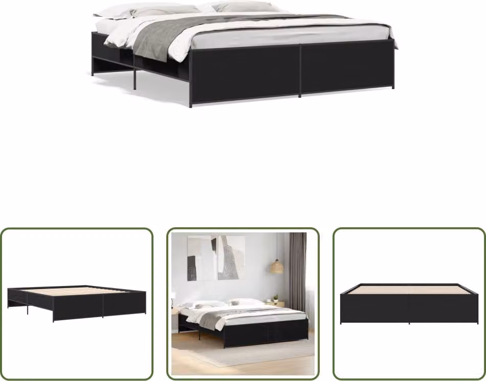 The Living Store Struttura letto nera 200x200 cm in legno e metallo