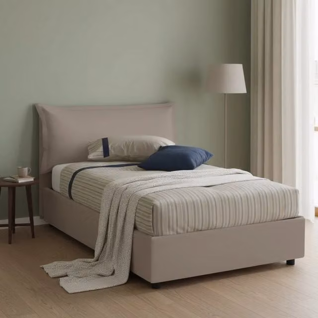 Letto Latona Talamo Italia Piazza e Mezza con Contenitore a Alzata, Grigio Tortora, L/P/H: 120 x 200 cm