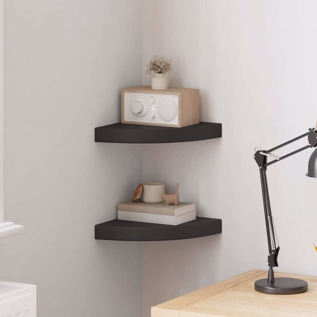 Set di 2 Scaffali Angolari da Parete vidaXL in MDF Nero Opaco L/P/H: 25 x 25 x 3,8 cm