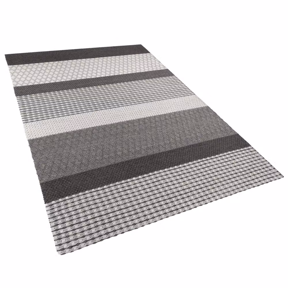 Tappeto Beliani grigio a righe in stile boho per soggiorno, camera da letto o ufficio, L: 140 cm x P: 200 cm – 2