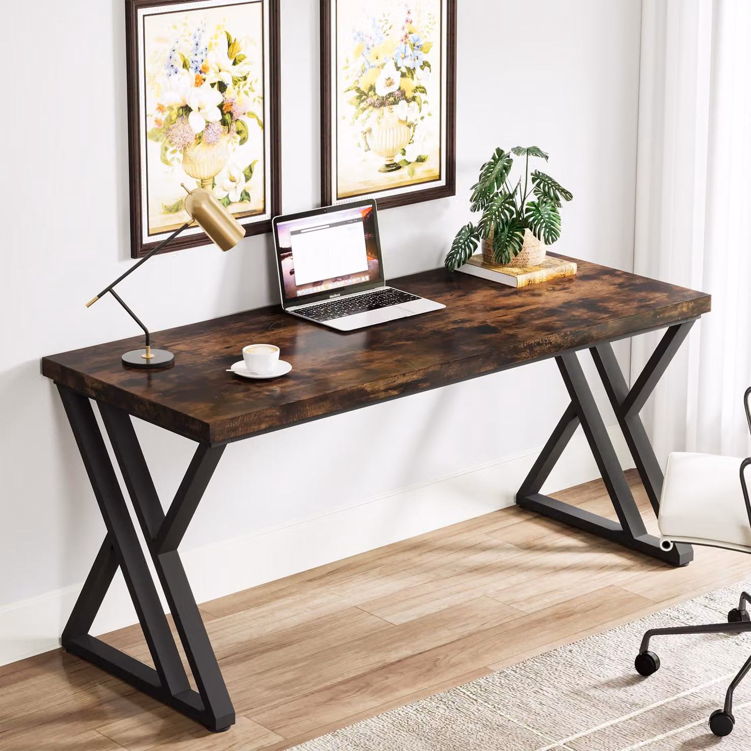 Scrivania, scrivania da computer in stile industriale da 140 cm, con struttura a Z, per ufficio e studio