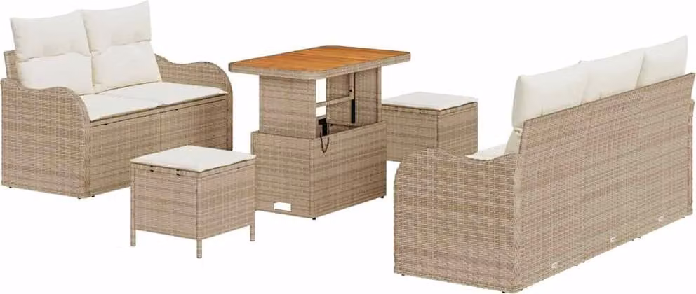 Set Divano da Giardino con cuscino 8 pcs Beige polyrattan