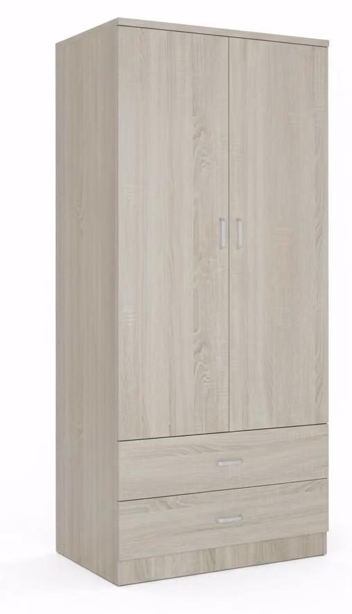 Armadio Guardaroba Capiente 2 Ante Mobile Camera Legno 80x52x190 cm.Colore:rovere