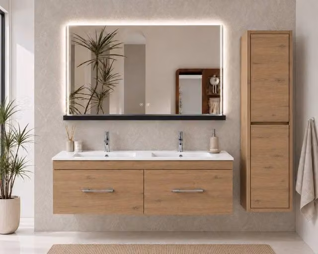 Mobile bagno con lavabo ORIGENBATH FLORENCIA senza specchio 120x45 cm doppia vasca estepa con colonna