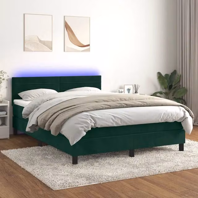 Letto Ibrido con Materasso vidaXL in Velluto Verde con Illuminazione LED e Porta USB L/P/H: 203 x 144 x 140 cm