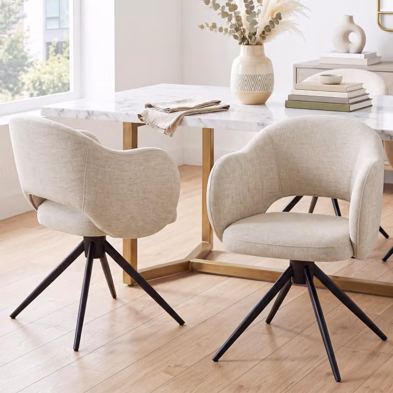 Set di 2 sedie da pranzo Duhome, girevoli a 180°, con braccioli in tessuto chenille e schienale traforato, dotate di funzione di ritorno automatico. Colore: kaki