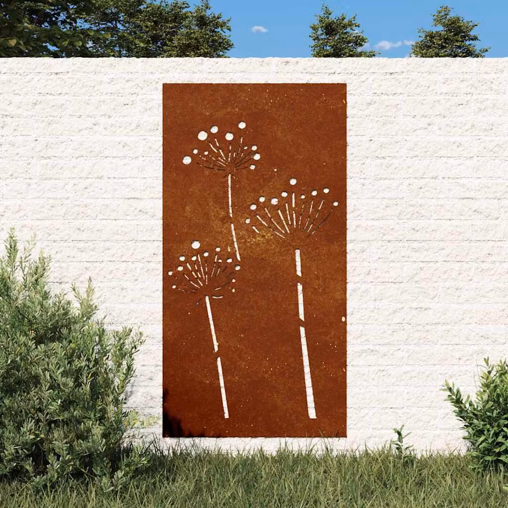 Decorazione Muro da Giardino con Motivo Floreale vidaXL in Acciaio Corten, Colore Marrone, L 105 cm x H 55 cm