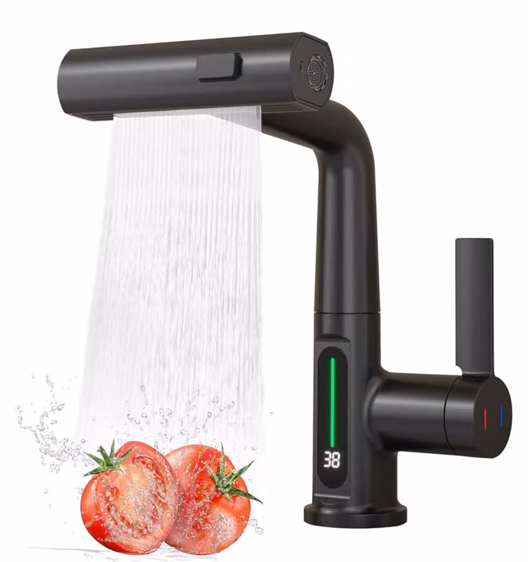 Rubinetto con doccetta estraibile, LED, 3 modalità, colore nero