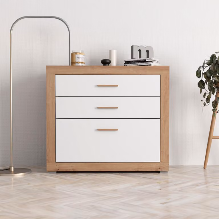 Hampi - Cassettiera, 90x35x79h cm Bianco, 3 Cassetti