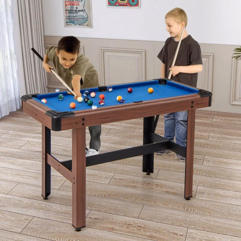 Tavolo da biliardo Design Mania in legno blu e marrone con set completo di palline, 2 stecche e 2 gessi, L: 122 cm – 2