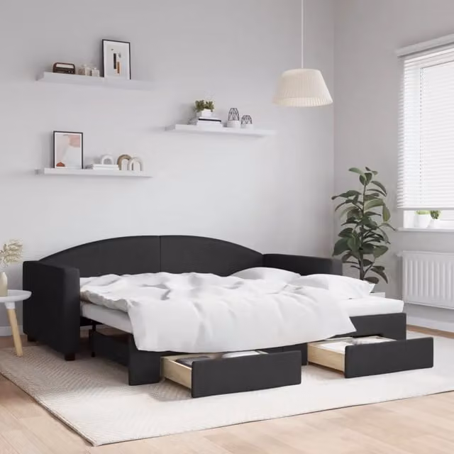 Divano Letto Estraibile con Cassetti Nero in Tessuto vidaXL – 1