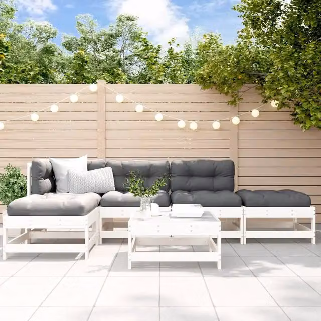 Set Salotto da Giardino 6 pz Bianco in Legno Massello di Pino 3186313