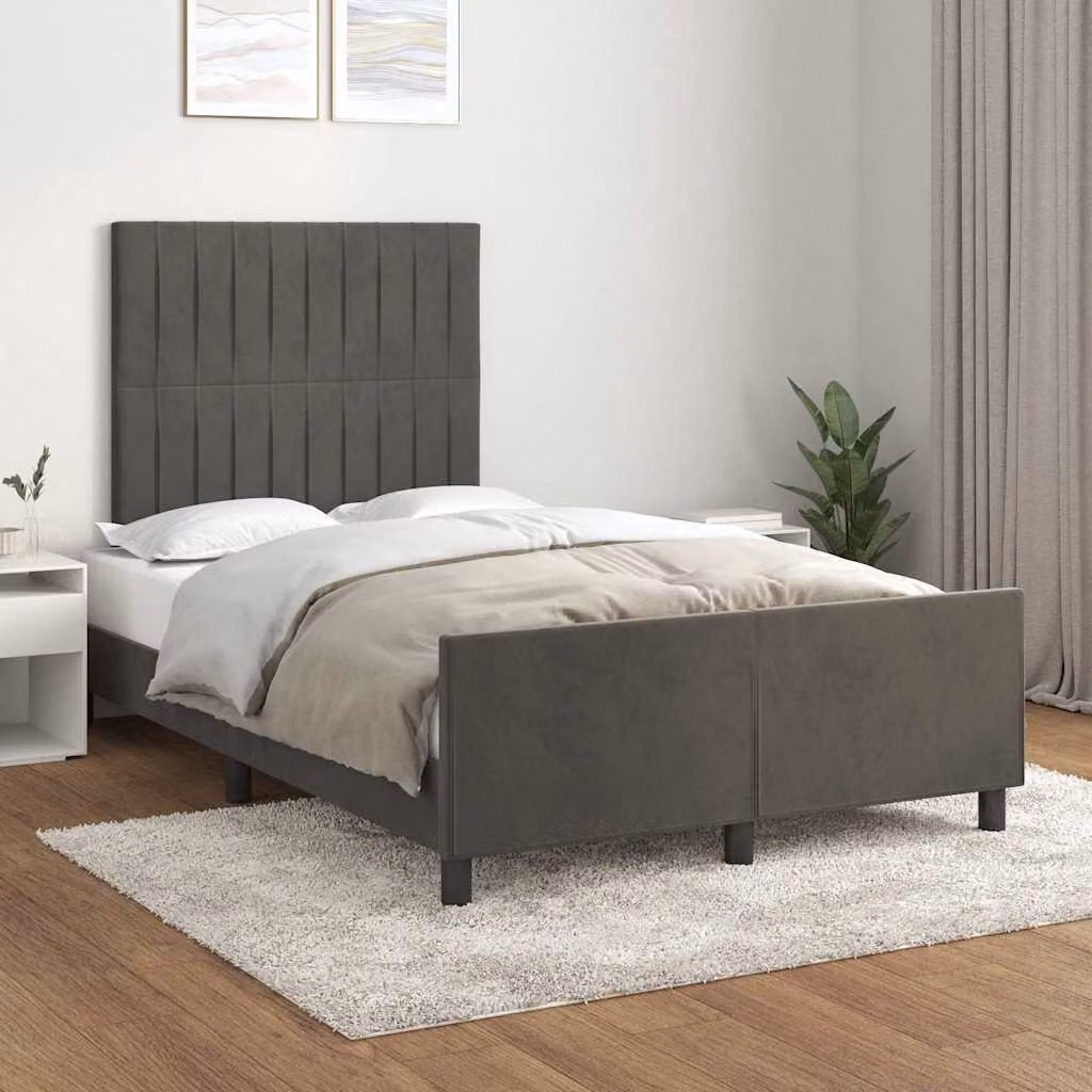 vidaXL Giroletto senza Materasso in Velluto Grigio con Struttura in Legno L/P/H: 120 x 200 x 126 cm – 1