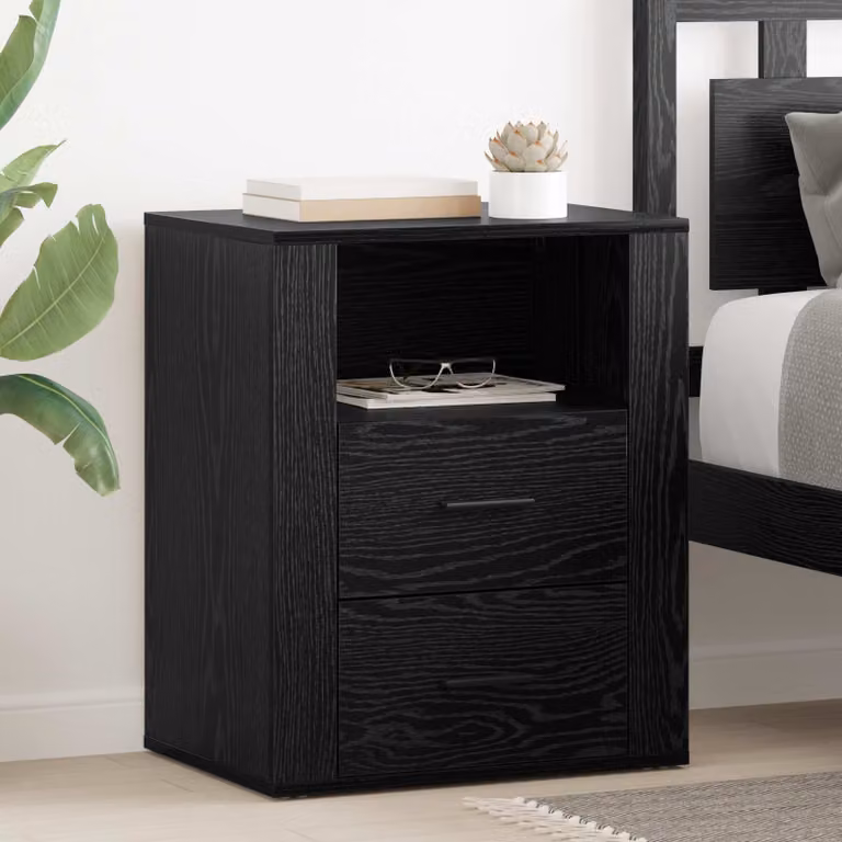 Armadio da Notte vidaXL in MDF Rovere e Nero con Finitura Lucida L: 35 cm, P: 50 cm, H: 60 cm