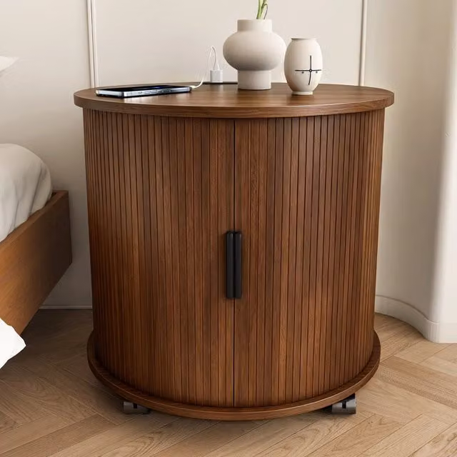 Tavolino rotondo WISHDOR in stile Mid-Century marrone con finitura opaca e struttura in MDF laminato