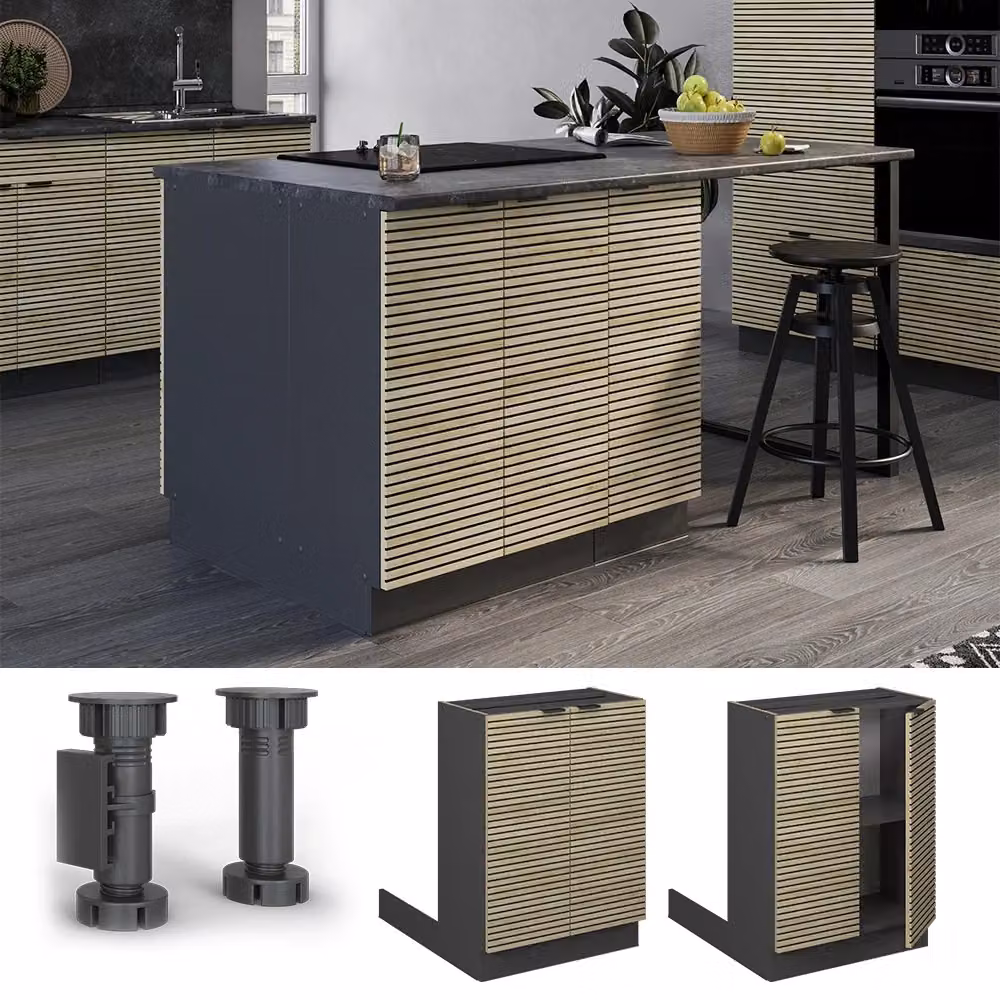 Isola cucina Vicco Fame-Line in quercia e antracite con ante a battente, L: 60 cm, H: 82 cm, P: 30 cm – 2