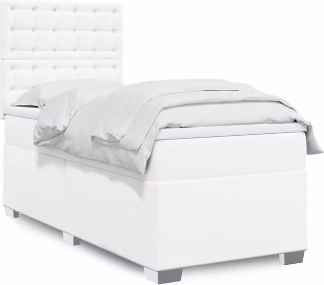 Letto Ibrido vidaXL con Materasso Bianco in Similpelle e Struttura in Legno, L/P/H: 90 x 200 x 150,5 cm