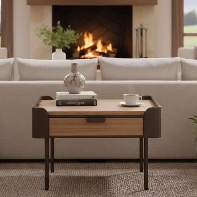 Tavolino da salotto Icona DMORA moderno in legno e metallo, Grigio e Marrone, L/P/H: 60 x 60 x 41 cm – 1