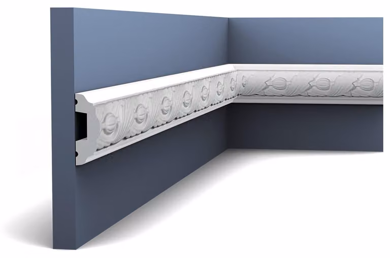Orac Decor P1020 Luxxus Modanatura per pareti resistente agli urti Modanatura in stucco di frisite Profilo decorativo per pareti Ornamento a foglie in rilievo | 2 metri