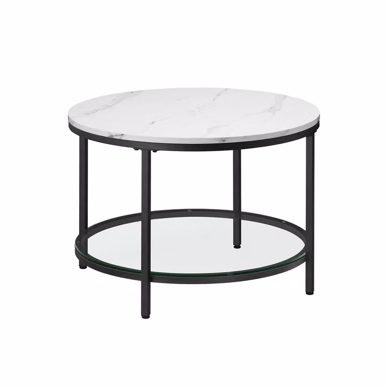 Tavolino da Salotto Rotondo, Bianco Marmo + Nero Inchiostro / 65 x 46 cm
