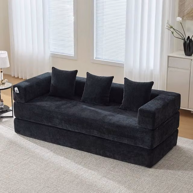 Set divano 3 posti + 3 pouf - Xylo - Velluto costato, imbottitura 32D, home cinema