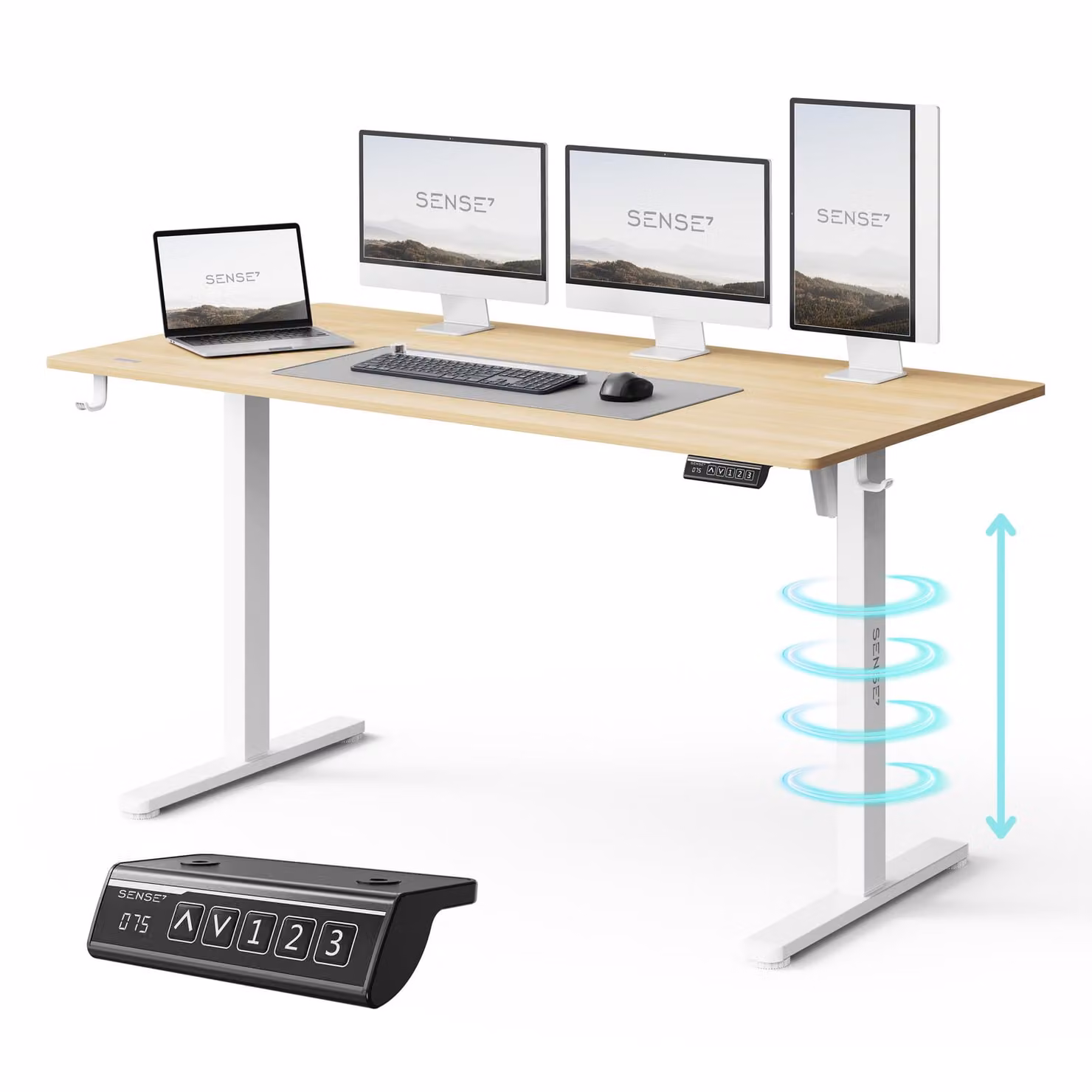 NOJO LIGHT Scrivania regolabile in altezza Elettrica Stabile Ergonomica Per Gamer Casa-Ufficio MemorySystem 140 x 70 cm Portata 70kg Bianco Marrone chiaro
