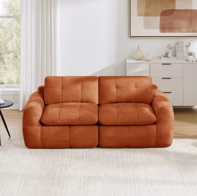 Divano modulare 2 posti 194x97x68 cm in chenille con seduta profonda; arancione