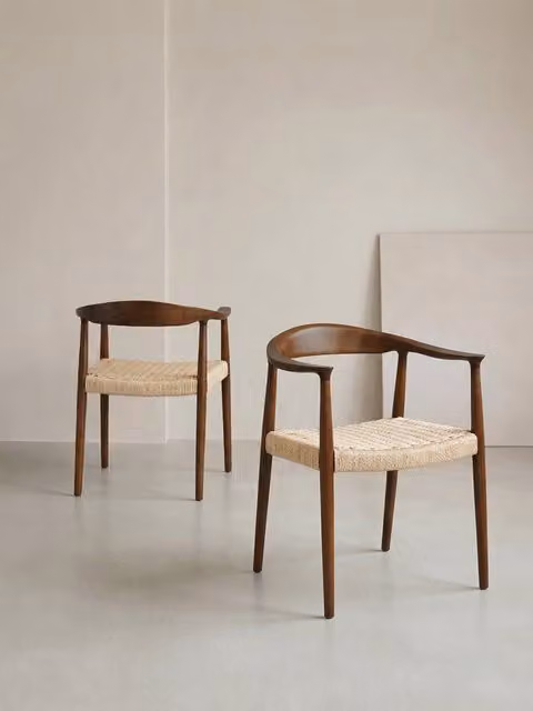 Set di 2 sedie Nang in legno massello noce e corda Kenay Home