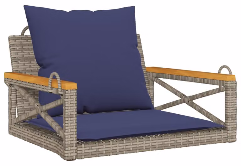 Panchina Dondolo con Cuscini Grigia 63x62x40 cm in Polyrattan