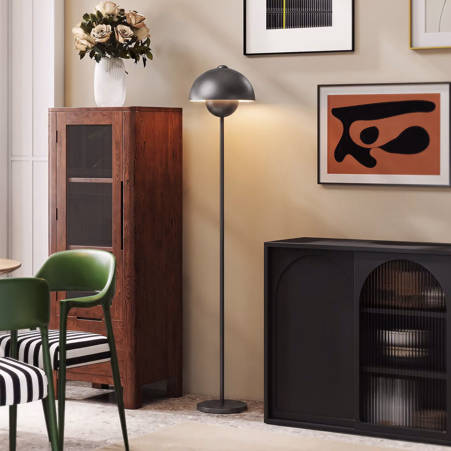 Lampada da terra HOMCOM con paralume rotondo e interruttore a pedale, grigio – 2